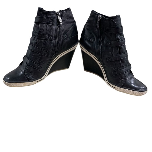 ASH Black Multi-Buckle Wedge Sneakers - Picture 4 of 7